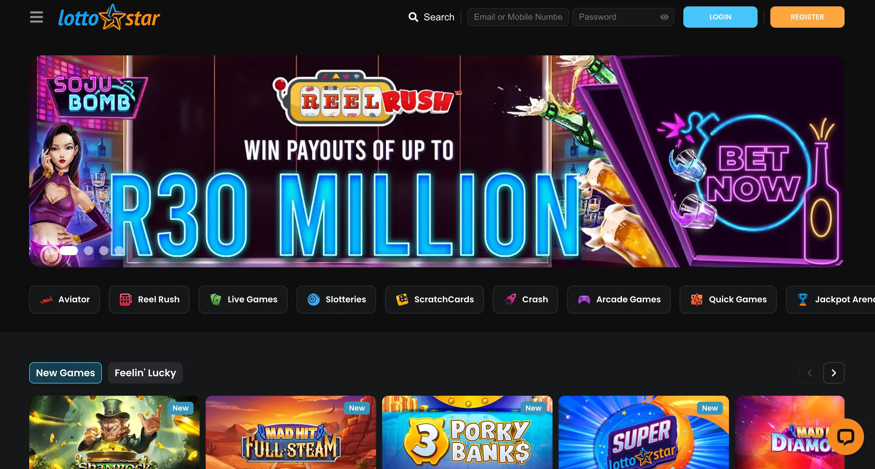 Lottostar Casino Home Page