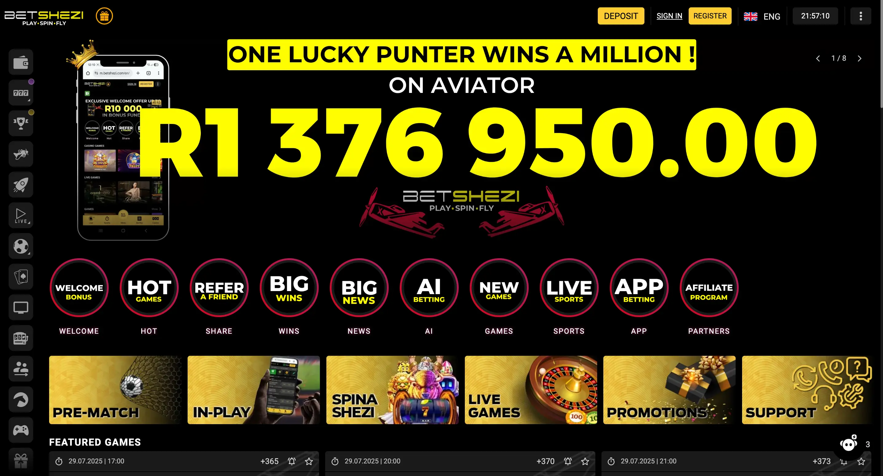 Betshezi Casino Home Page