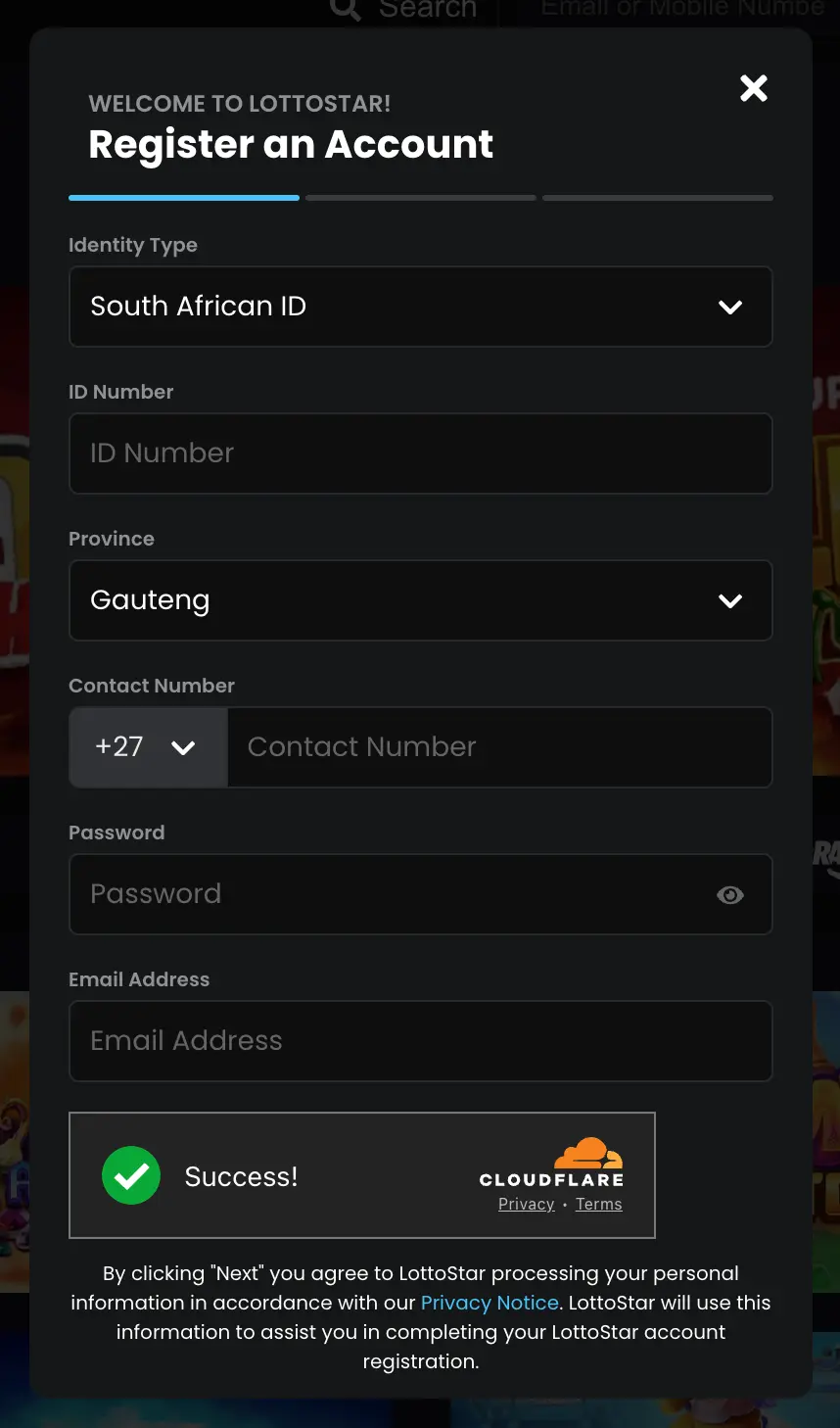 Lottostar Casino Registration Process